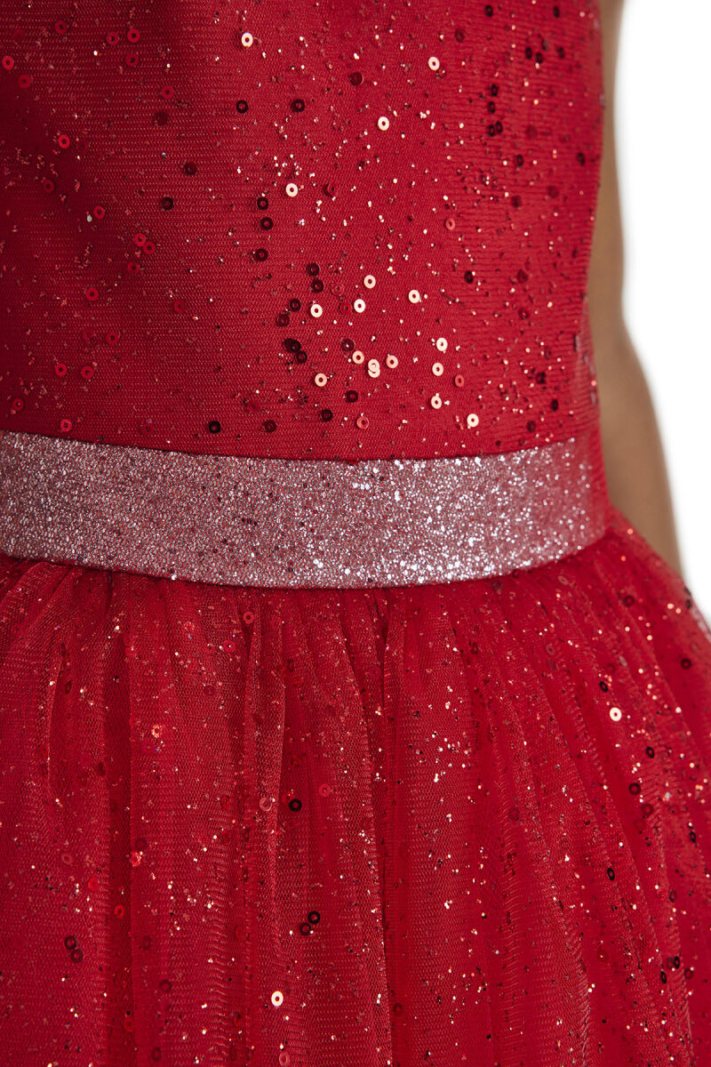 Red Girl's Glittery Tulle Dress 3-7 AGE - 7