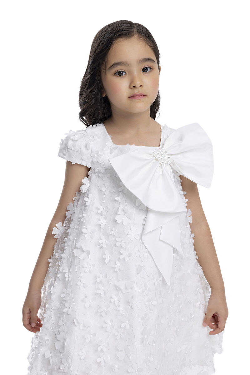 Ecru Girl's Dress with Bow 3-7 AGE - 4
