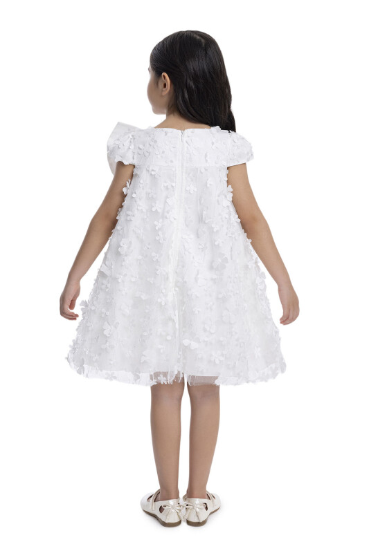 Ecru Girl's Dress with Bow 3-7 AGE - 6