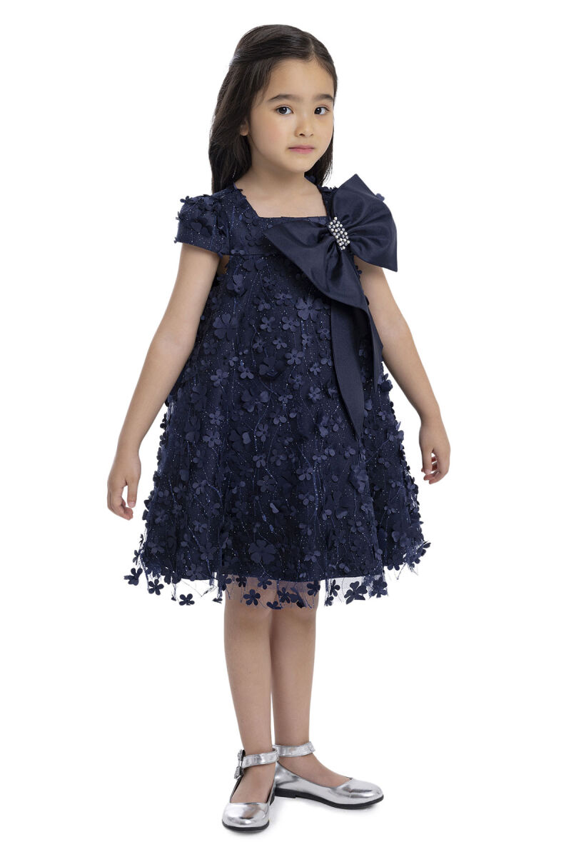 Navy Girl's Dress with Bow 3-7 AGE - 4