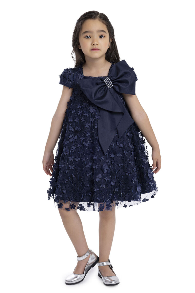 Navy Girl's Dress with Bow 3-7 AGE - 5