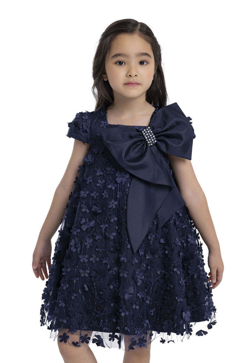 Navy Girl's Dress with Bow 3-7 AGE - 6