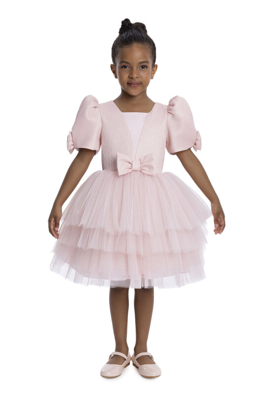 Powder Puff Sleeve Girl's Dress 3-7 AGE - 1