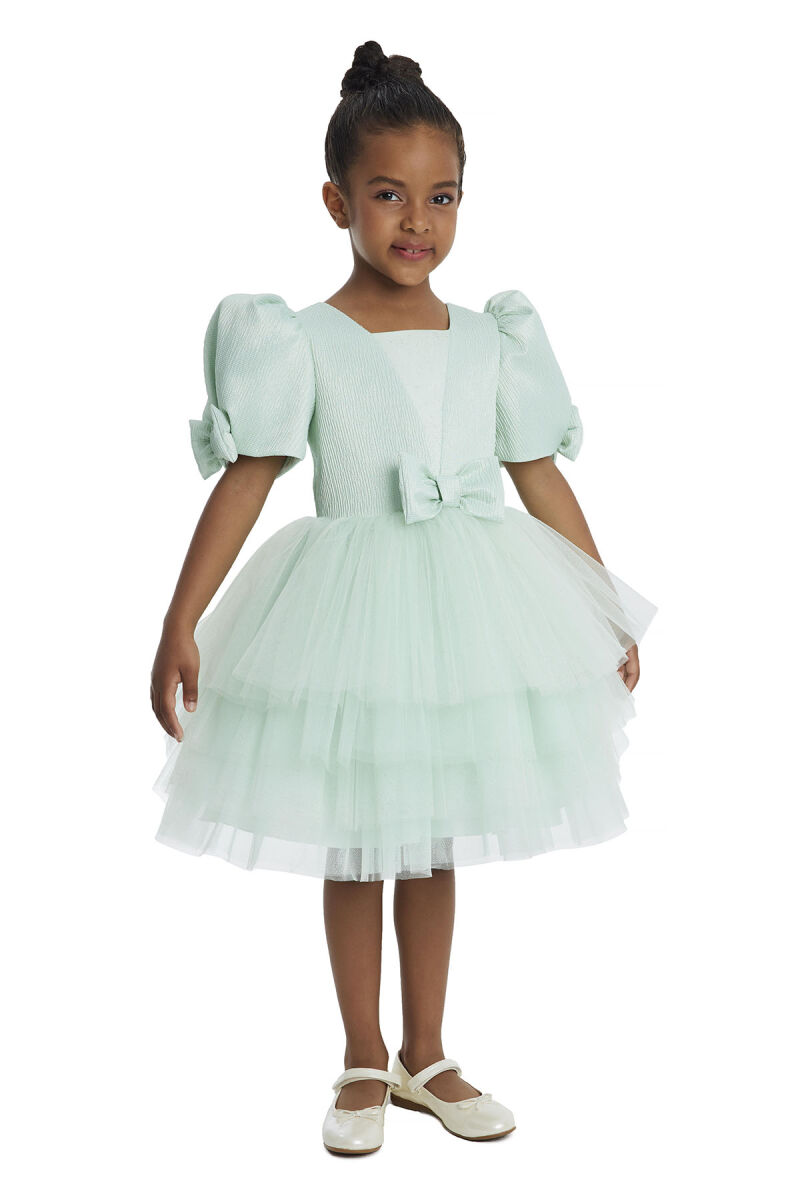Mint Puff Sleeve Girl's Dress 3-7 AGE - 2