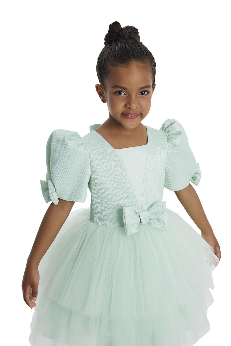 Mint Puff Sleeve Girl's Dress 3-7 AGE - 3