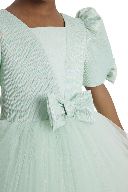 Mint Puff Sleeve Girl's Dress 3-7 AGE - 4