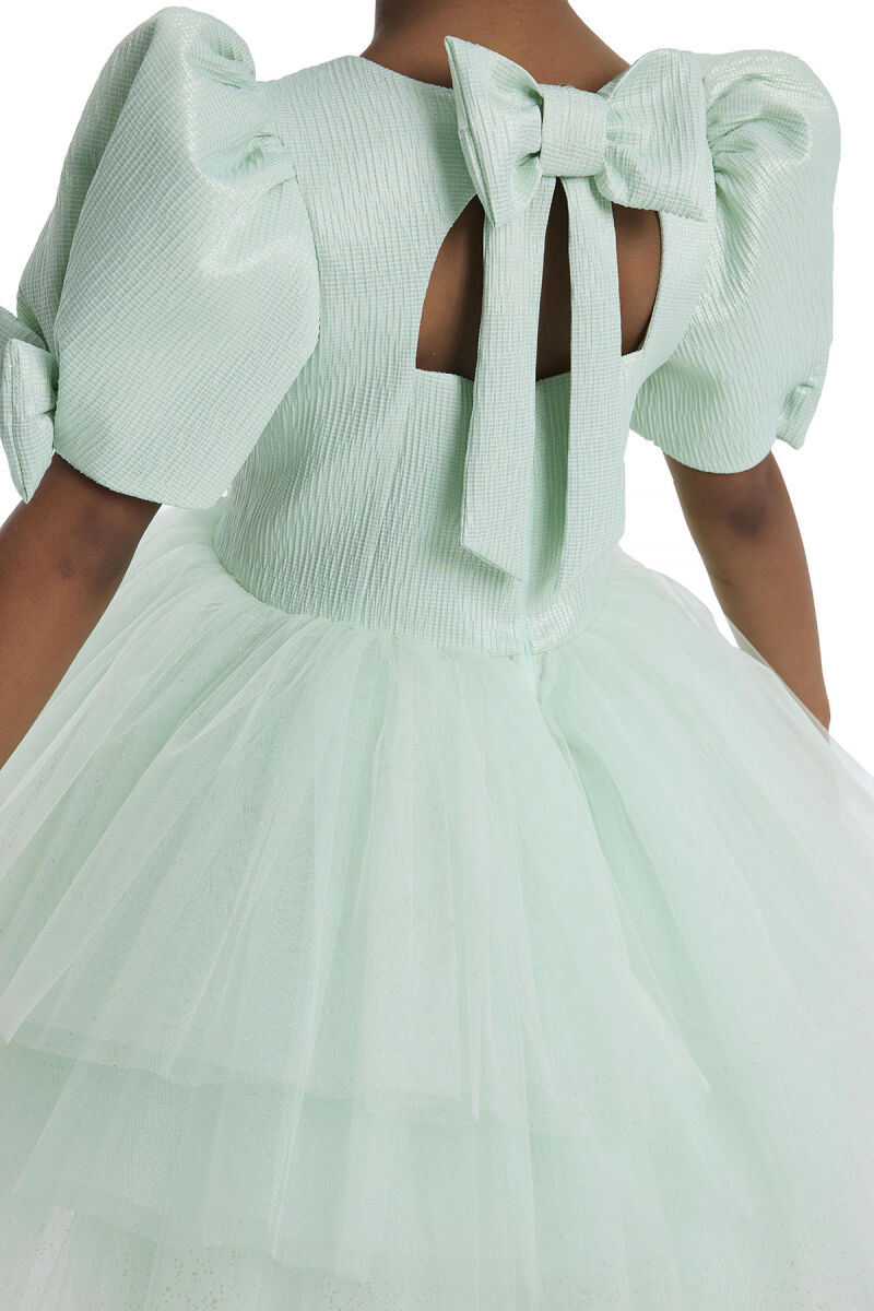 Mint Puff Sleeve Girl's Dress 3-7 AGE - 7