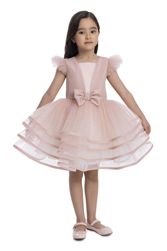 Powder Ruffled Sleeve Girl's Dress 3-7 AGE - 2