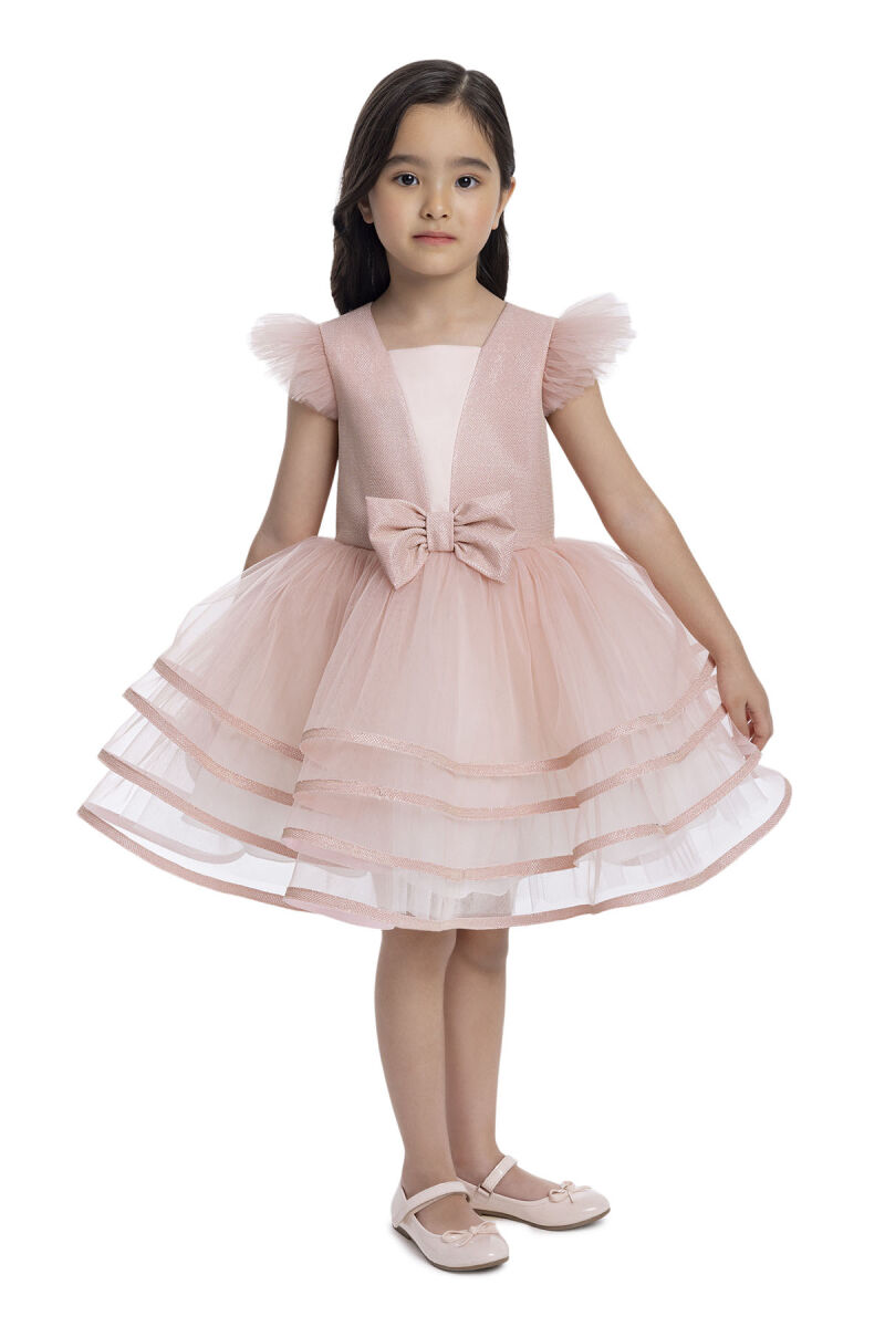 Powder Ruffled Sleeve Girl's Dress 3-7 AGE - 3