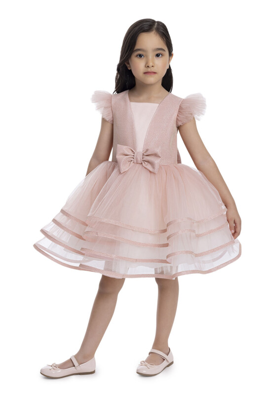 Powder Ruffled Sleeve Girl's Dress 3-7 AGE - 4