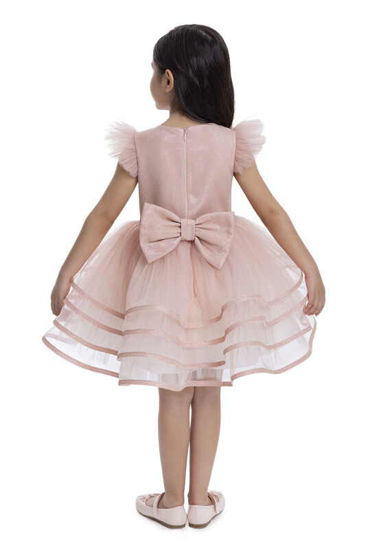 Powder Ruffled Sleeve Girl's Dress 3-7 AGE - 6