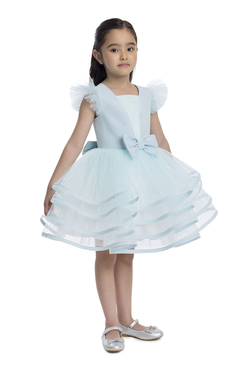 Mint Ruffled Sleeve Girl's Dress 3-7 AGE - 2