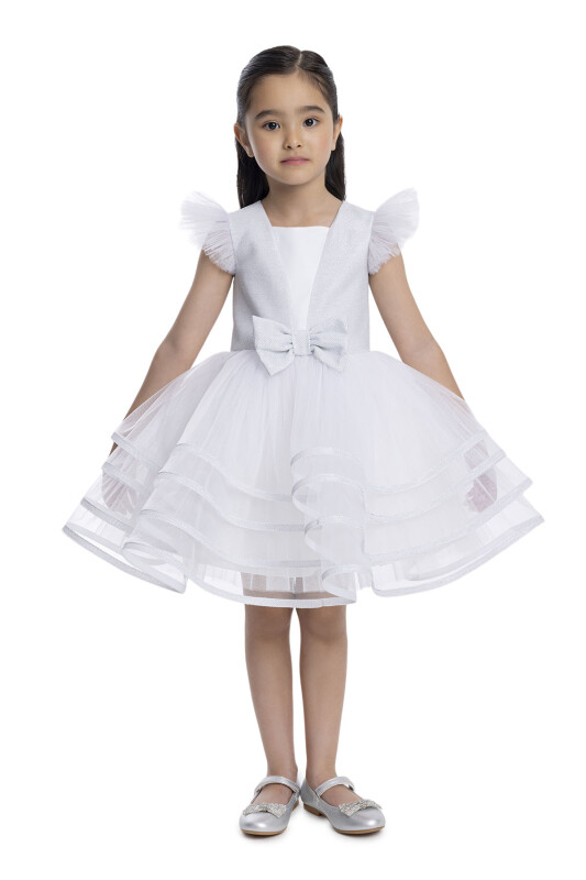 Silver Ruffled Sleeve Girl's Dress 3-7 AGE - 1