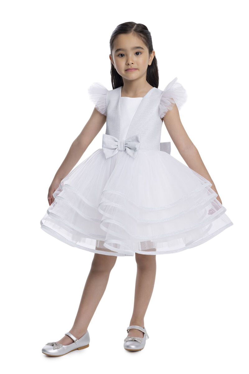 Silver Ruffled Sleeve Girl's Dress 3-7 AGE - 3