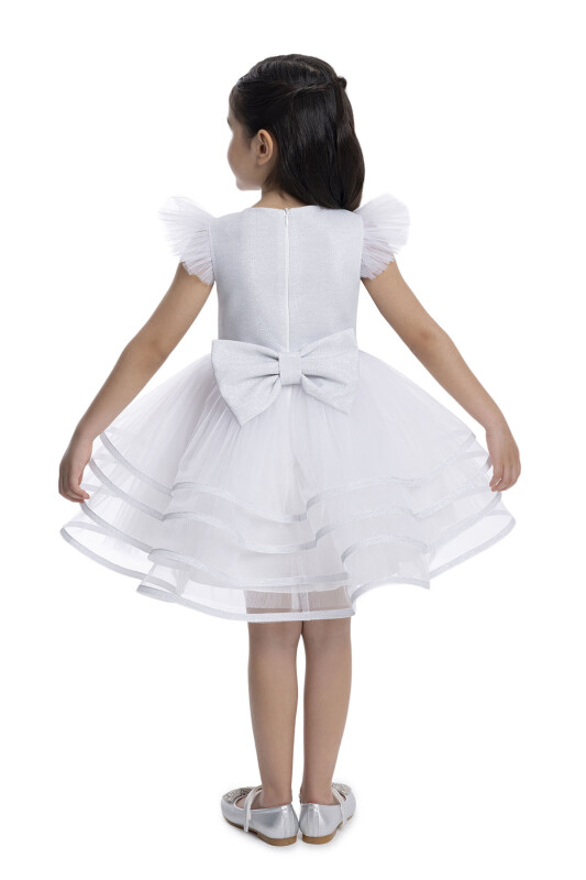 Silver Ruffled Sleeve Girl's Dress 3-7 AGE - 6