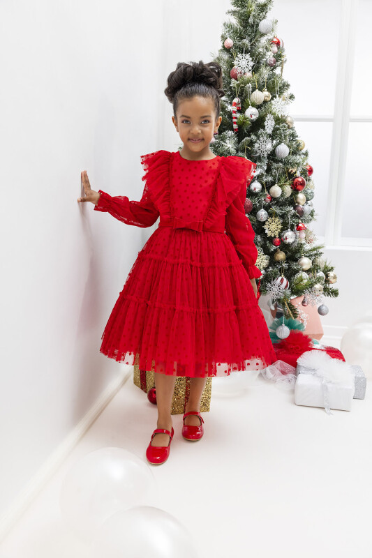 Red Heart-Shaped Girls Dress 3-7 AGE - 1
