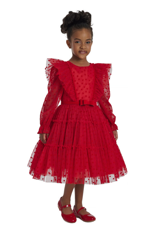 Red Heart-Shaped Girls Dress 3-7 AGE - 5