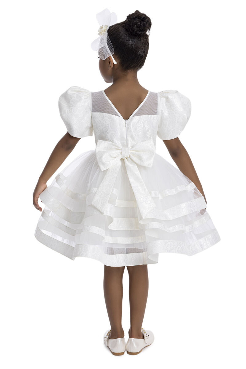 Ecru Puff Sleeve Girl's Dress 3-7 AGE - 6