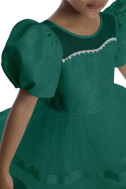 Green Puff Sleeve Girl's Dress 3-7 AGE - 4