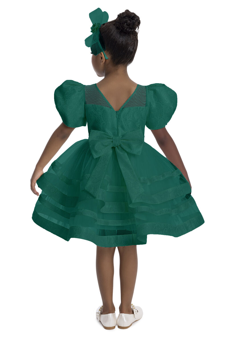 Green Puff Sleeve Girl's Dress 3-7 AGE - 6