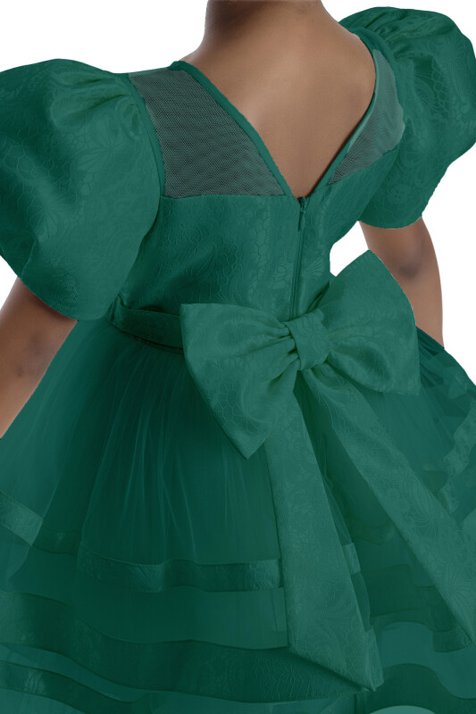 Green Puff Sleeve Girl's Dress 3-7 AGE - 7
