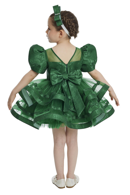 Green Puff Sleeve Girl's Dress 3-7 AGE - 9