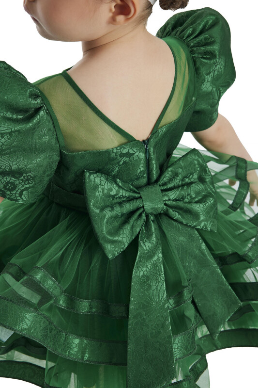 Green Puff Sleeve Girl's Dress 3-7 AGE - 10