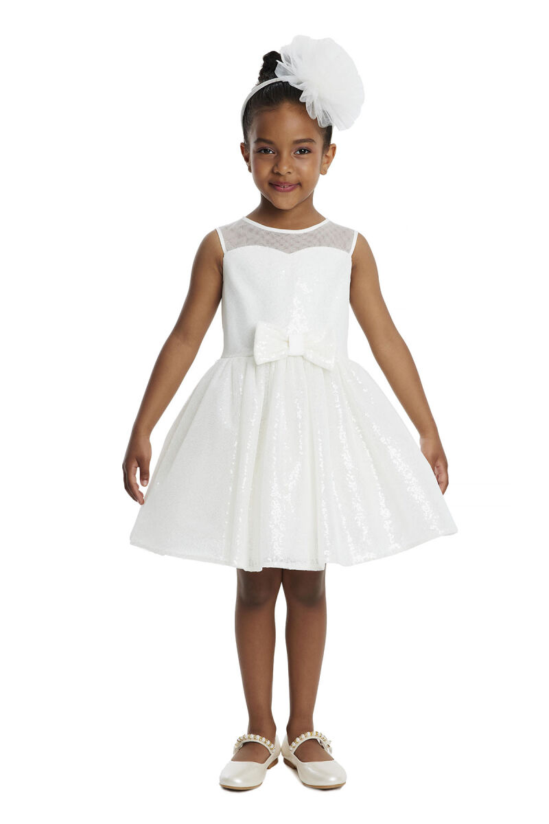Ecru Heart Neckline Girl Child Dress 3-7 AGE - 3