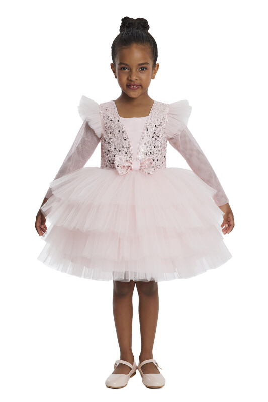 Powder Long-sleeved Girl's Tulle Dress 3-7 AGE 