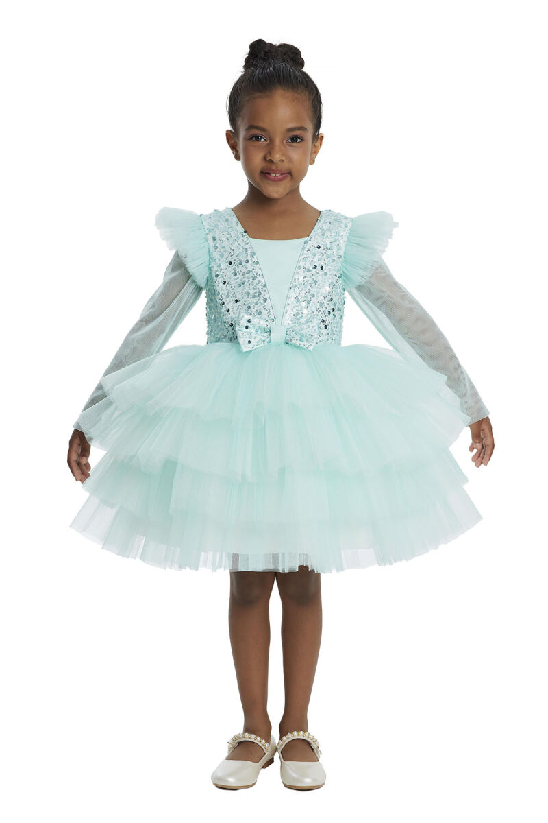 Mint Long-sleeved Girl's Tulle Dress 3-7 AGE - 1