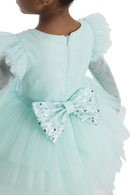 Mint Long-sleeved Girl's Tulle Dress 3-7 AGE - 7