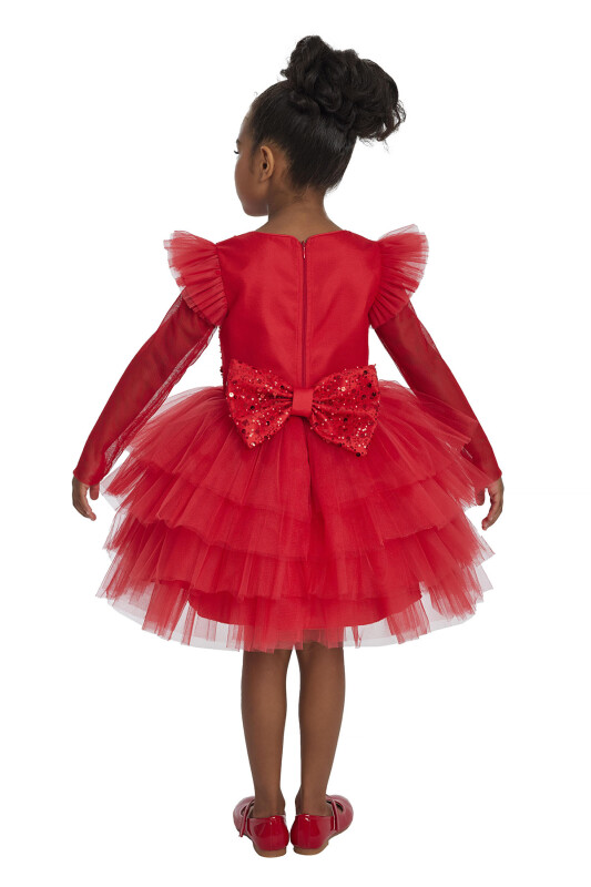 Red Long-sleeved Girl's Tulle Dress 3-7 AGE - 8