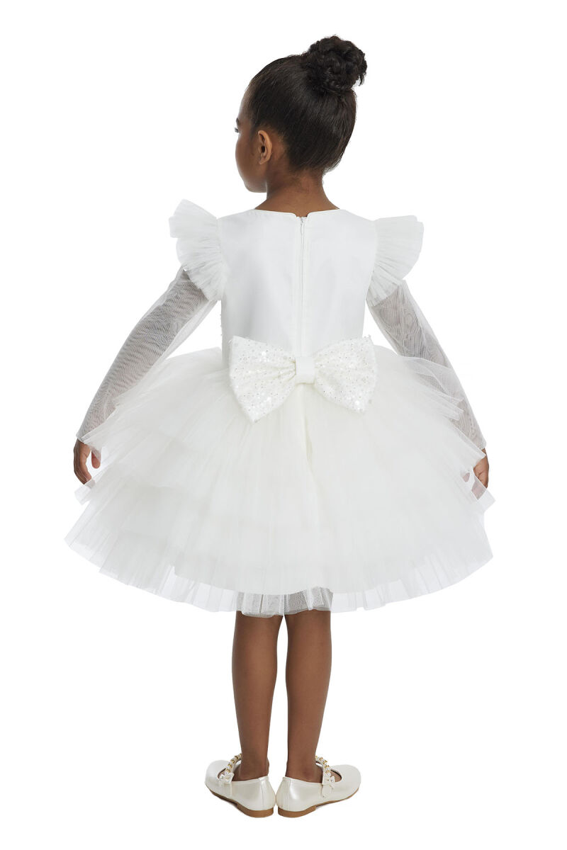 Ecru Long-sleeved Girl's Tulle Dress 3-7 AGE - 5