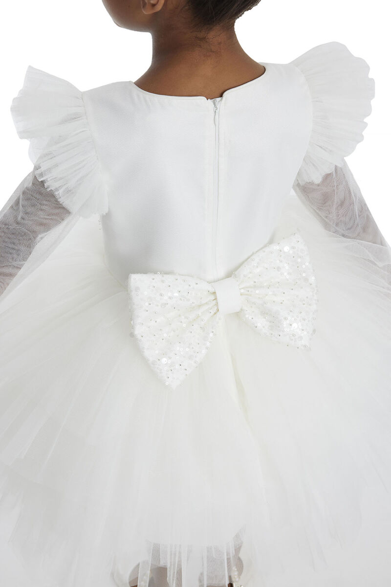 Ecru Long-sleeved Girl's Tulle Dress 3-7 AGE - 6