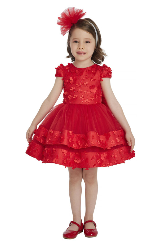 Red Layered Skirted Girls Dress 6-24 MONTH - 1