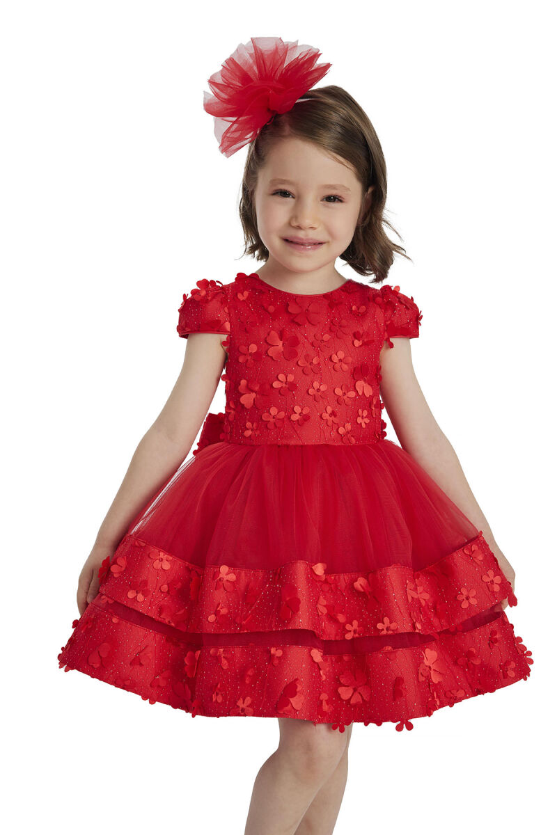 Red Layered Skirted Girls Dress 6-24 MONTH - 3
