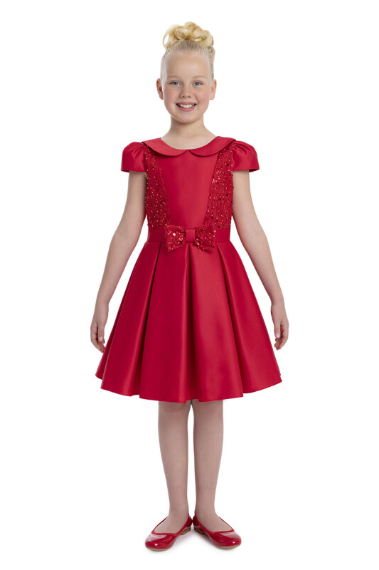 Red Peter Pan Collar Girls Dress 8-12 AGE - 3