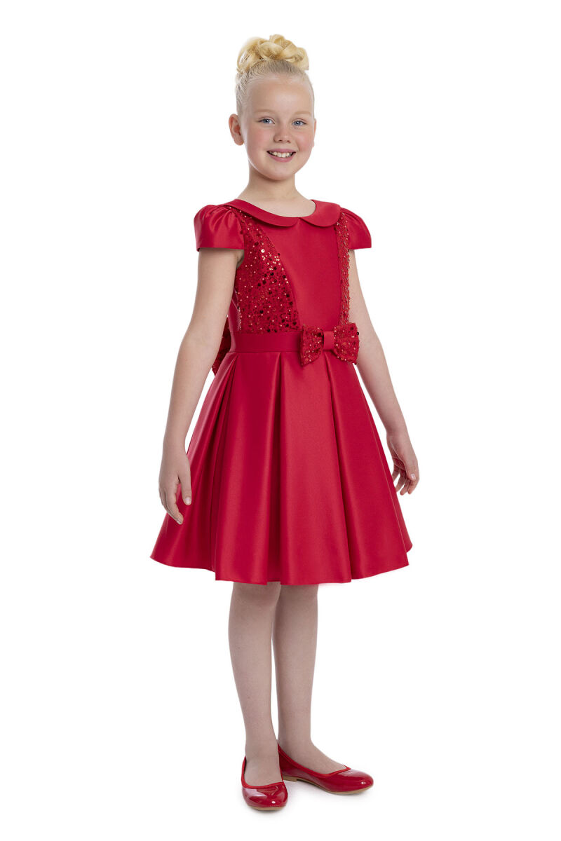 Red Peter Pan Collar Girls Dress 8-12 AGE - 4