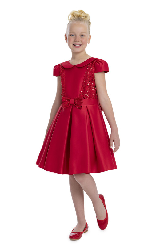 Red Peter Pan Collar Girls Dress 8-12 AGE - 5