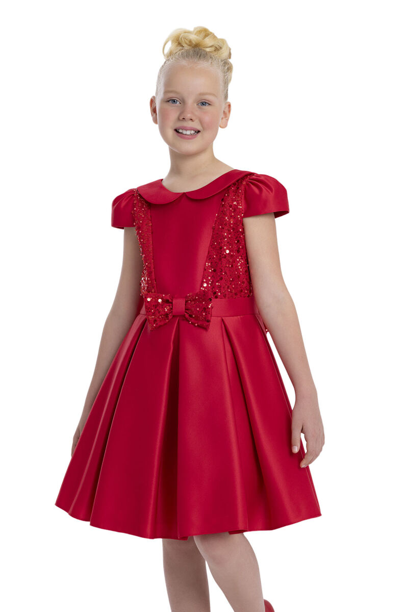 Red Peter Pan Collar Girls Dress 8-12 AGE - 6