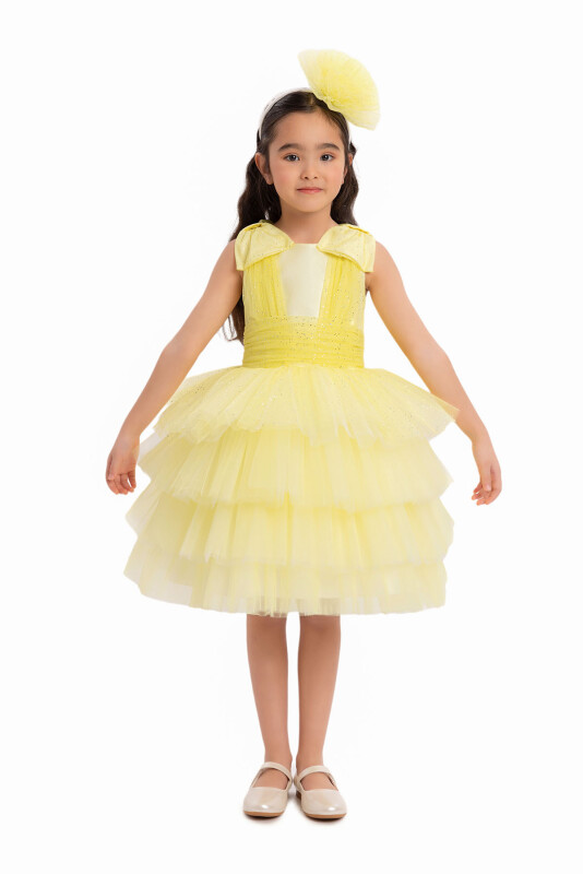Yellow Girls Layered Tulle Dress 3-7 AGE - 2