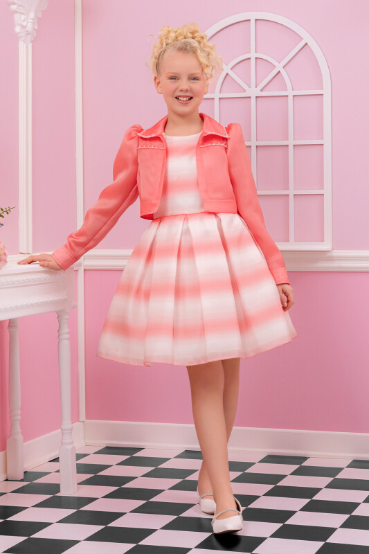 Coral Girls Set with Organza Jacket 8-12 AGE - 9