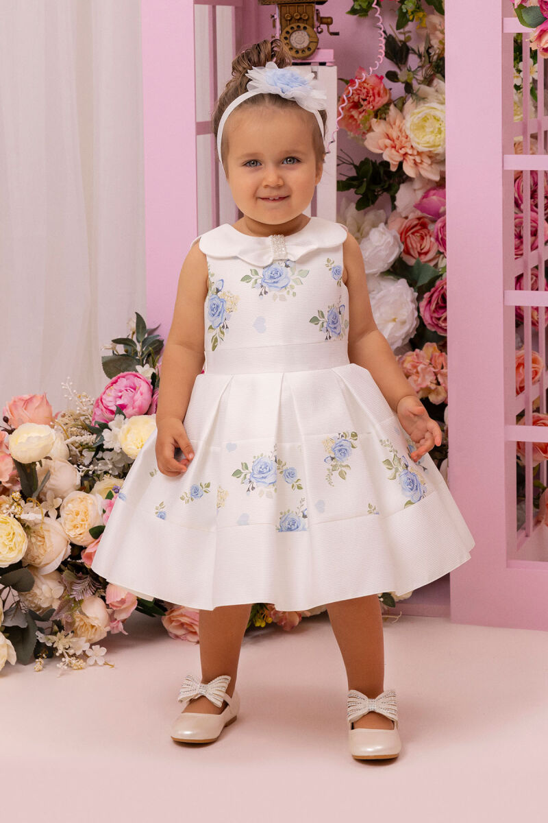 Blue Dress with Floral Jacquard for Girls 6-24 MONTH - 1