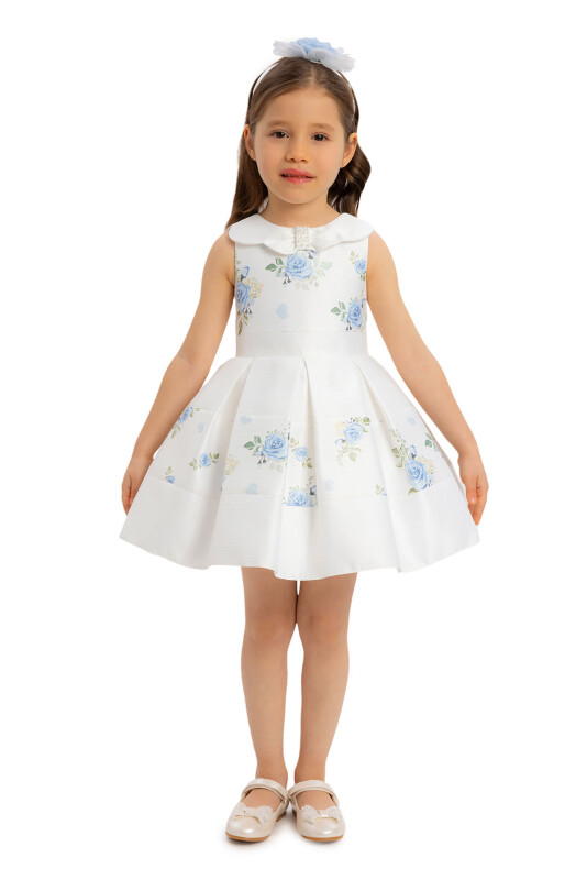 Blue Dress with Floral Jacquard for Girls 6-24 MONTH - 3