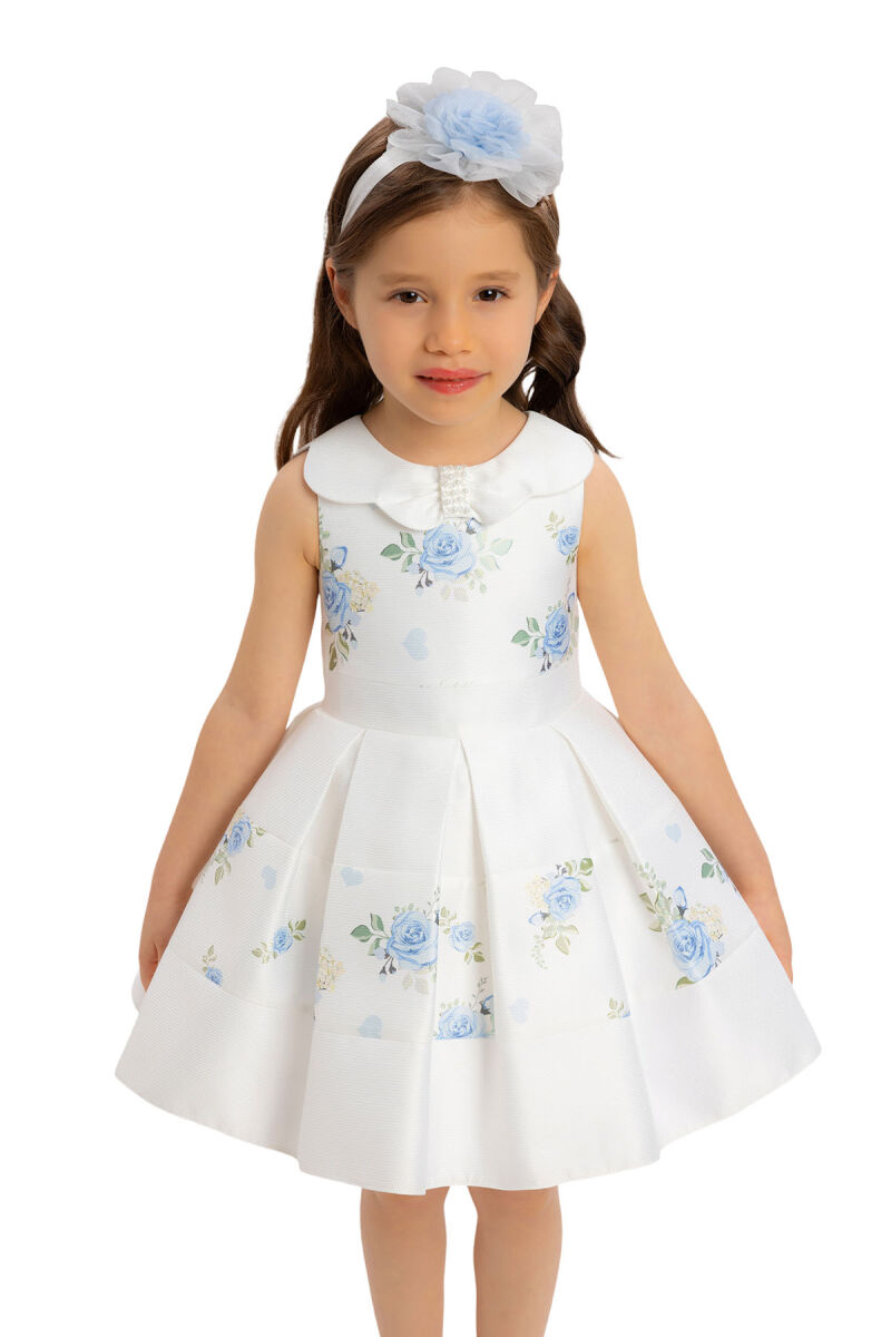 Blue Dress with Floral Jacquard for Girls 6-24 MONTH - 5
