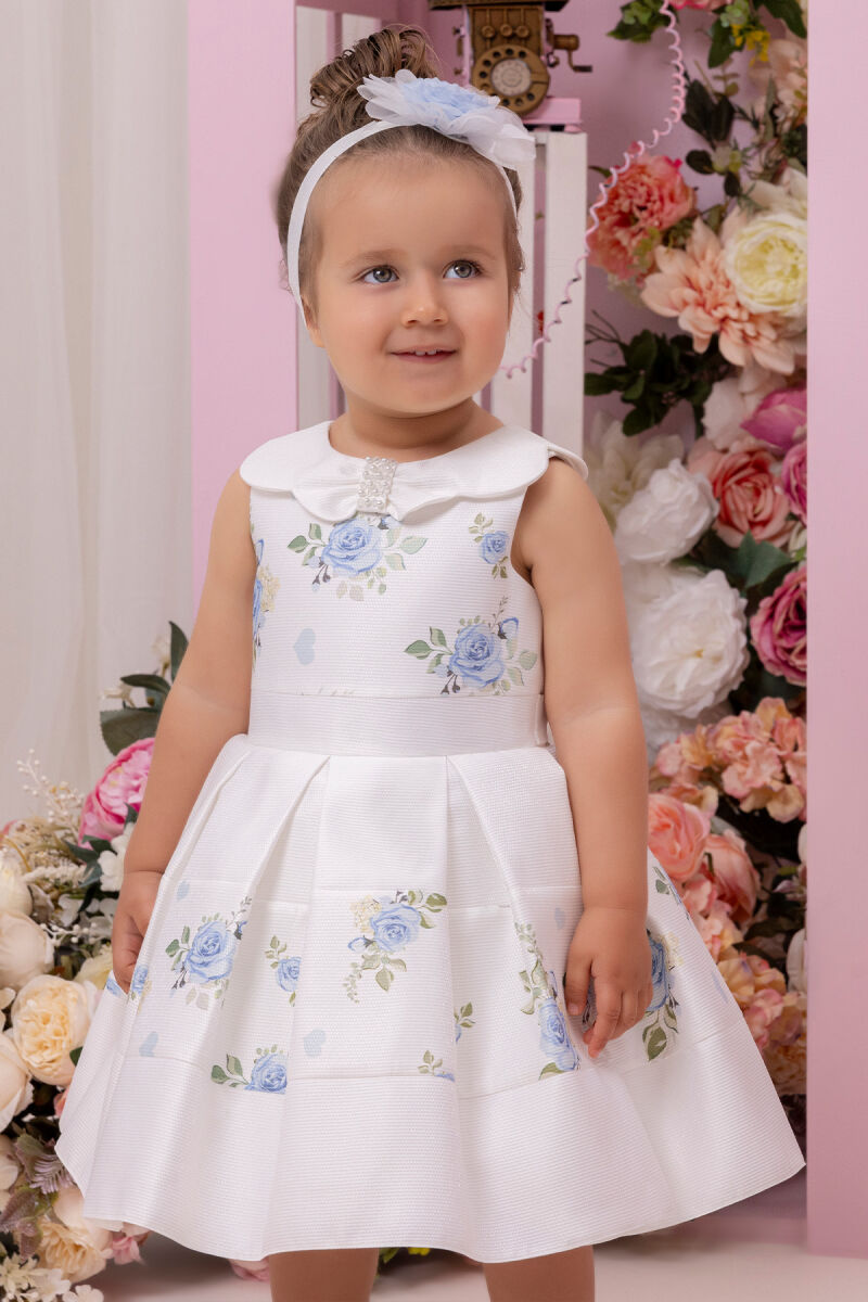 Blue Dress with Floral Jacquard for Girls 6-24 MONTH - 8
