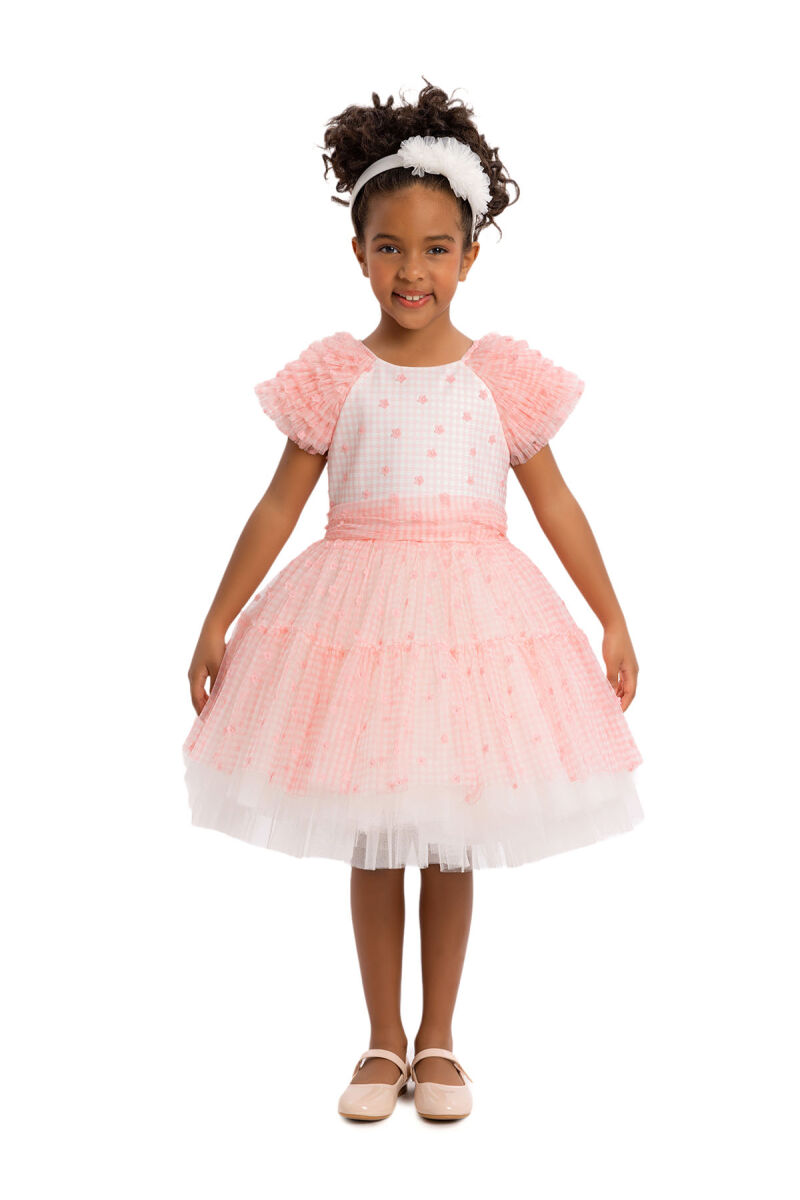 Pink Girls Gingham Tulle Dress 3-7 AGE - 2