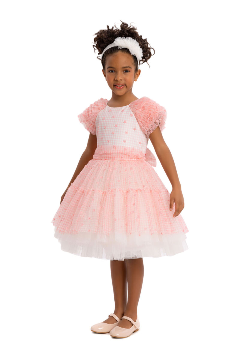 Pink Girls Gingham Tulle Dress 3-7 AGE - 3