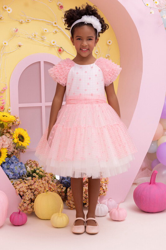 Pink Girls Gingham Tulle Dress 3-7 AGE - 8