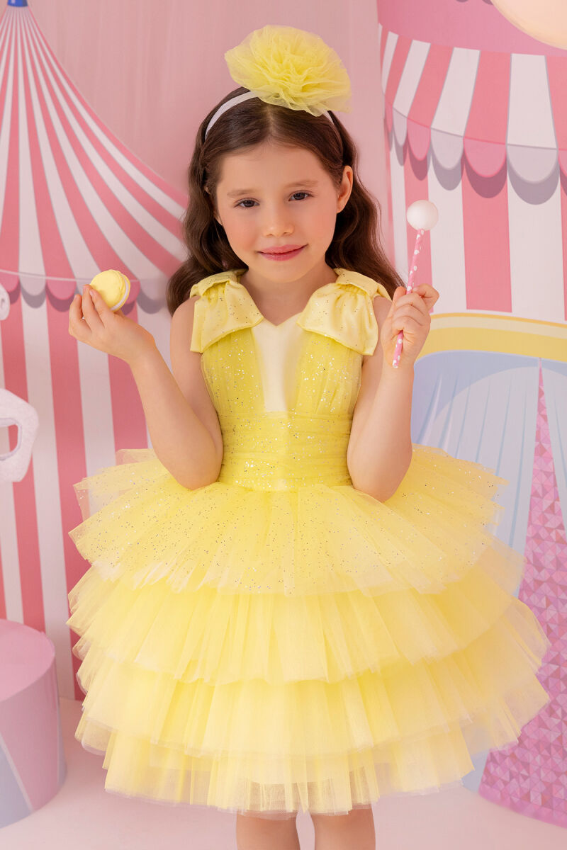 Yellow Girls Layered Tulle Dress 6-24 MONTH - 8
